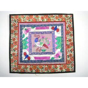 Vintage Asian Chinese Embroidered Silk Art Floral Panel Handmade Textile